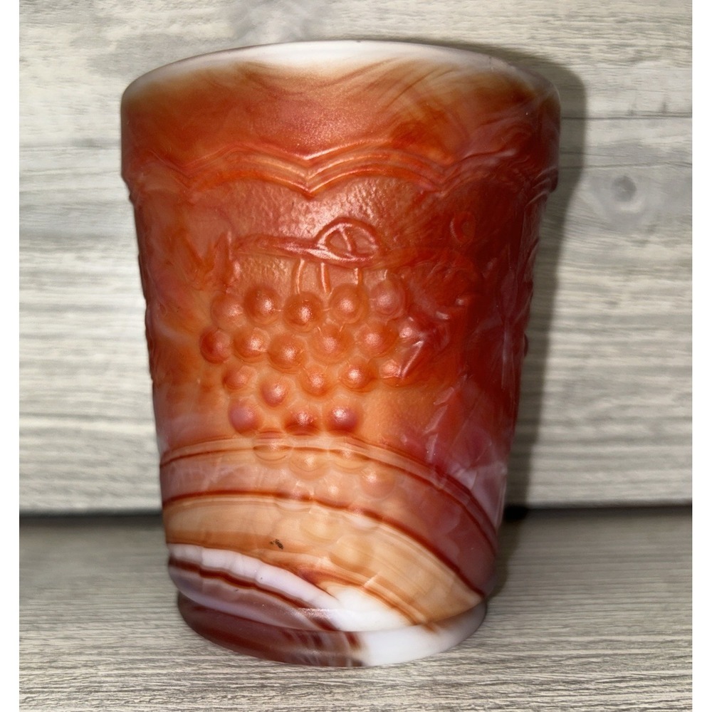 Imperial Glass Red Marble Swirled Grapes Leaves D1